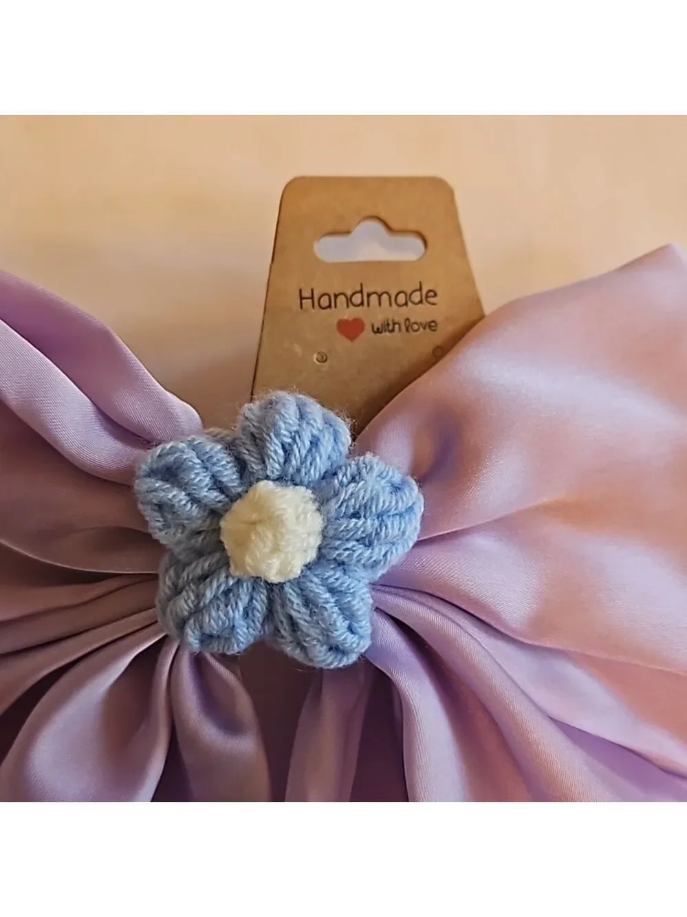 Hand Crafted lavander bow hair clip barrette clip bohemian crochet blue flower